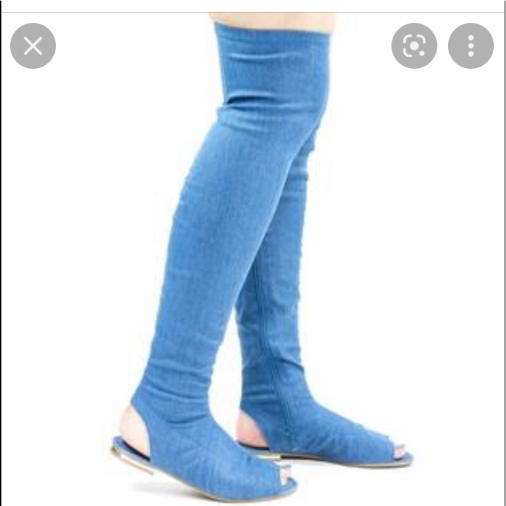 NWT BAMBOO blue denim thigh high open toe and heel 🙂